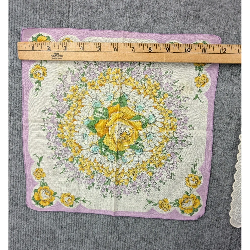 Vintage Tea Towels Lot 3 Floral Handkerchief Cotton Lightweight Cottage Granny